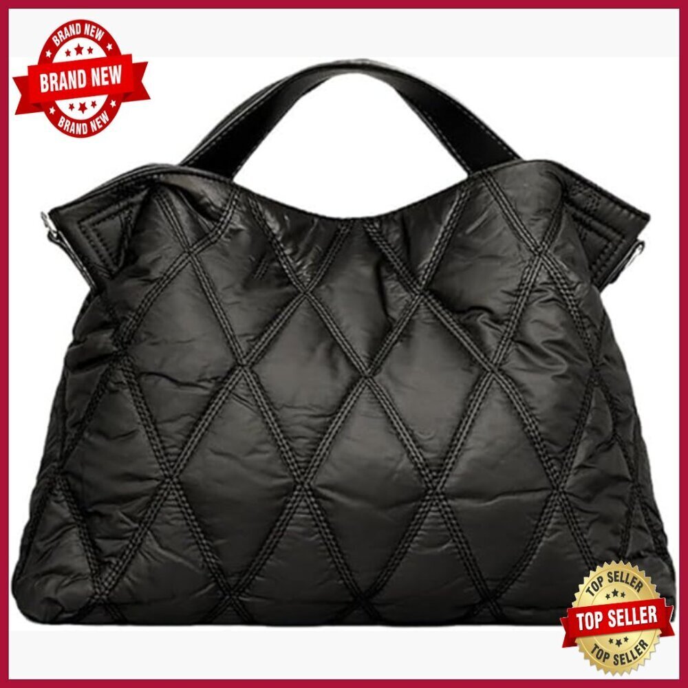 Large Quilted Puffer Tote Bag with Adjustable Crossbody Strap